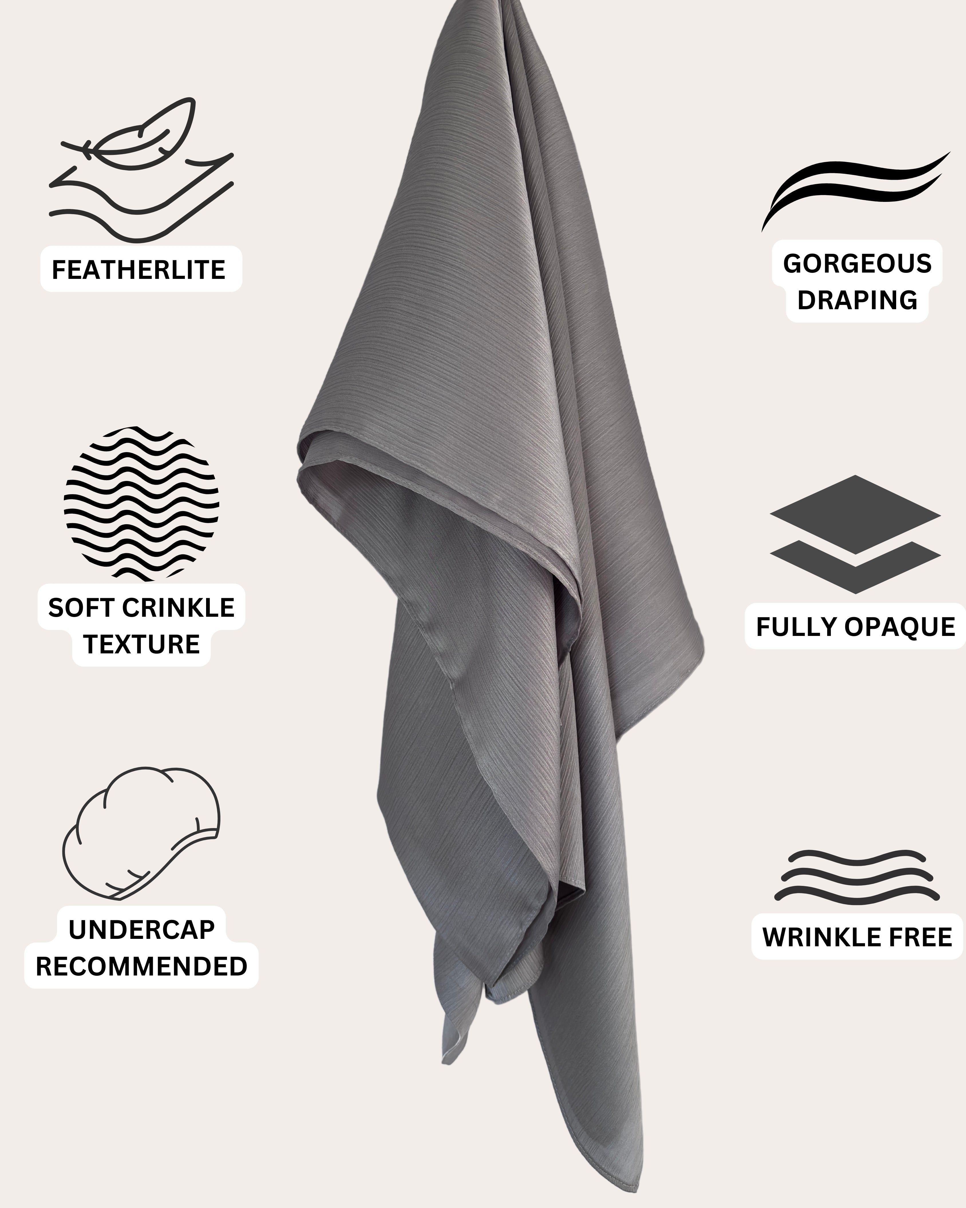 Crinkle Satin Hijab - Charcoal Essence
