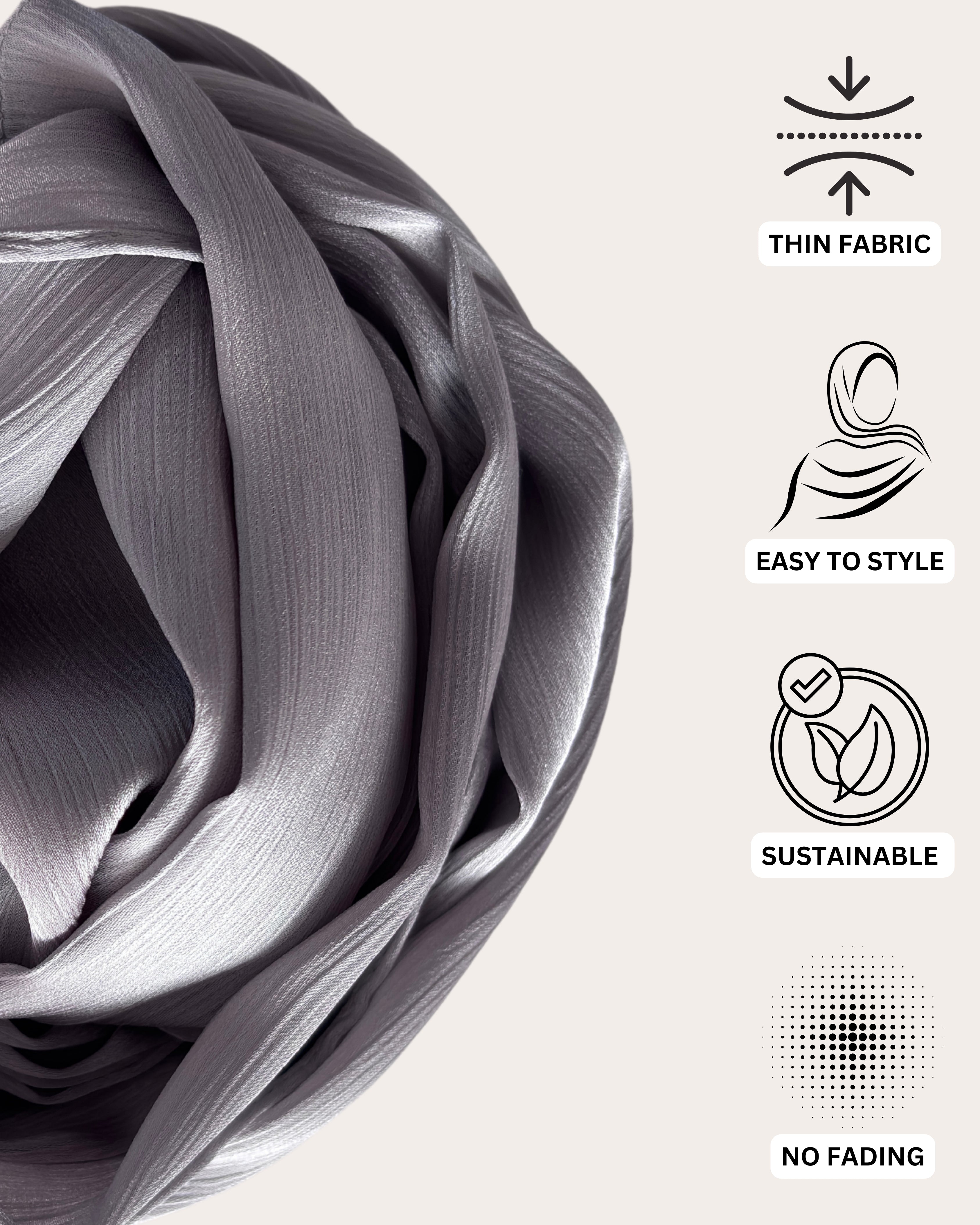 Crinkle Satin Hijab - Charcoal Essence