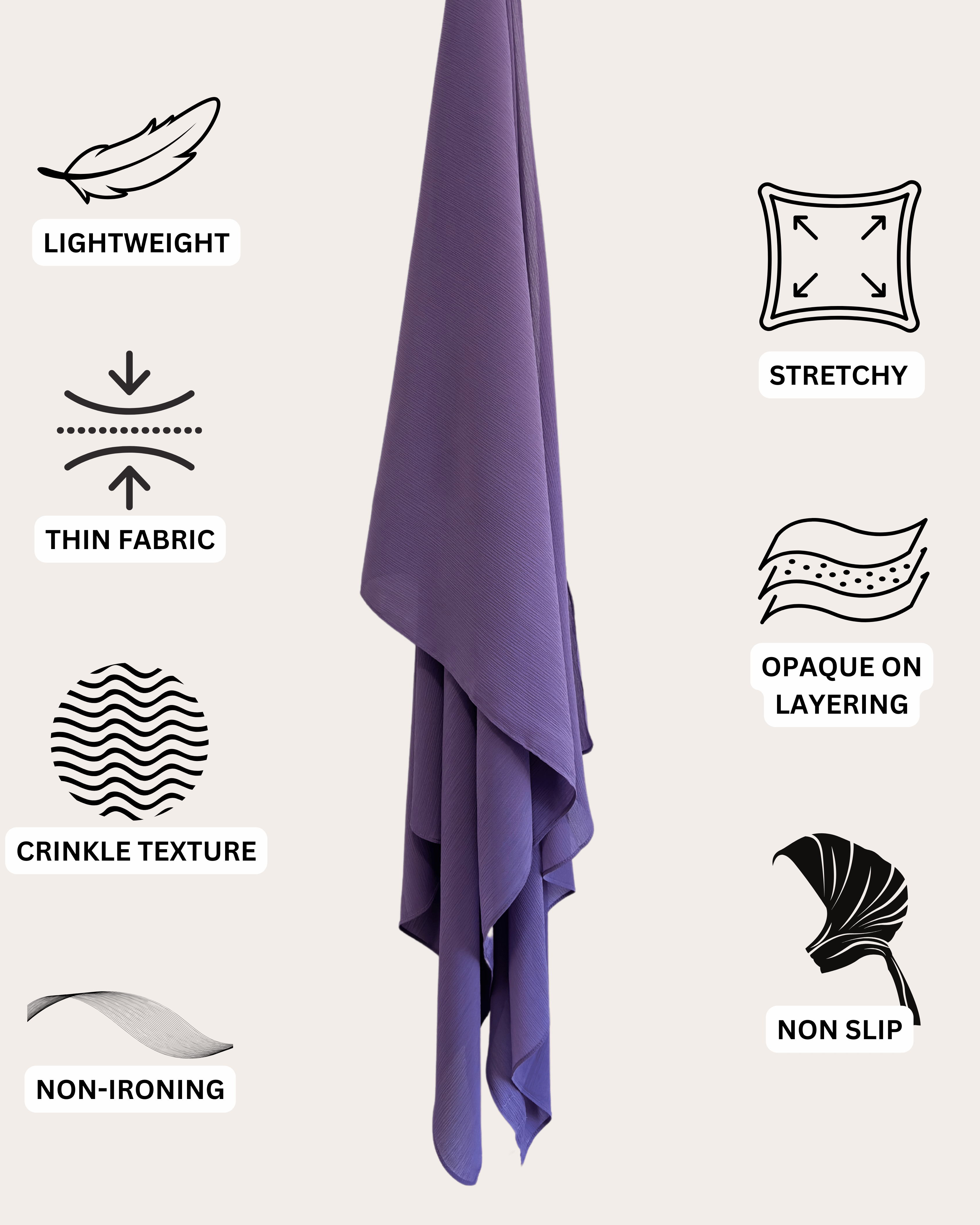 Crinkle Chiffon Hijab - Mauve Meadows