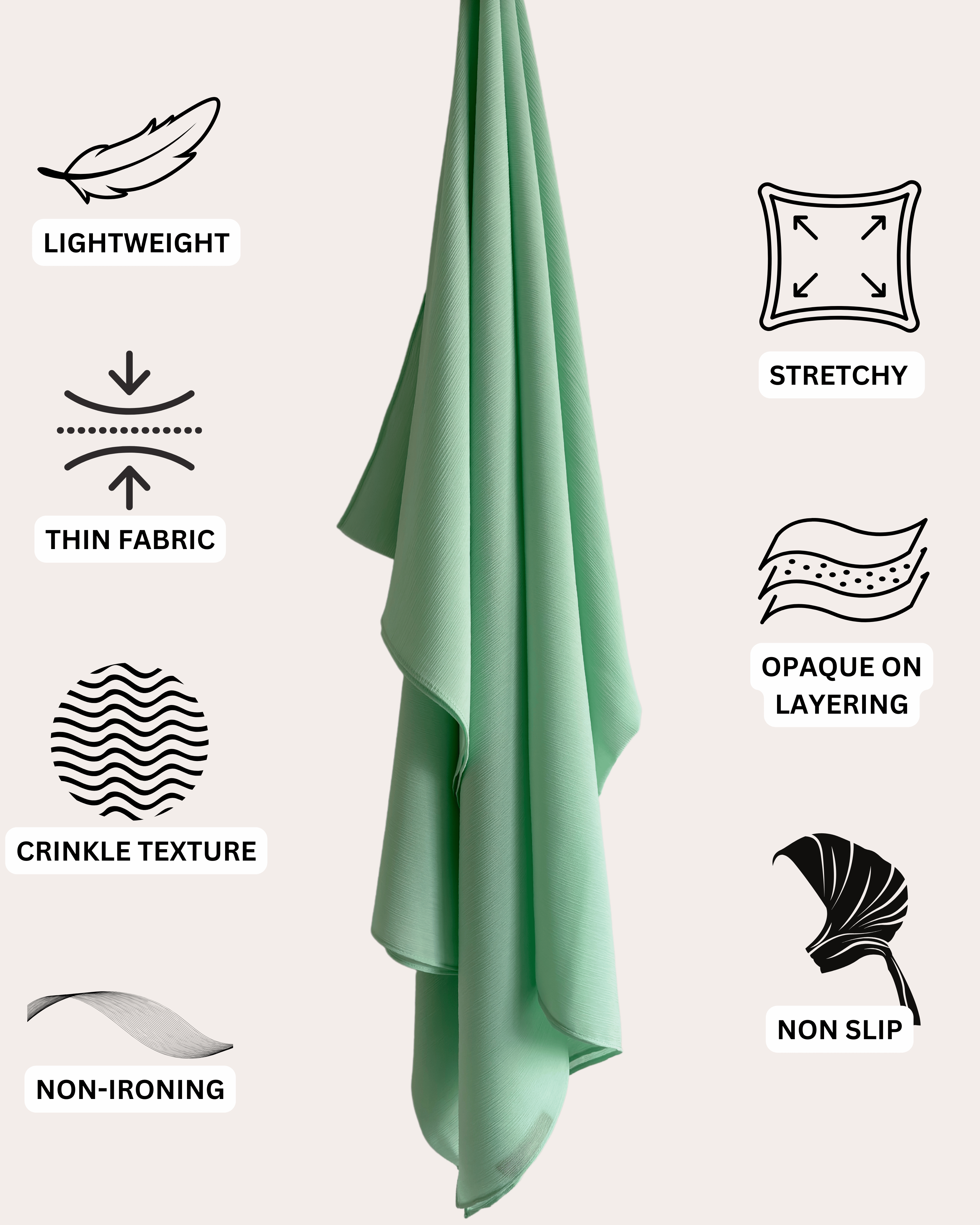 Crinkle Chiffon Hijab - Minty Serenity
