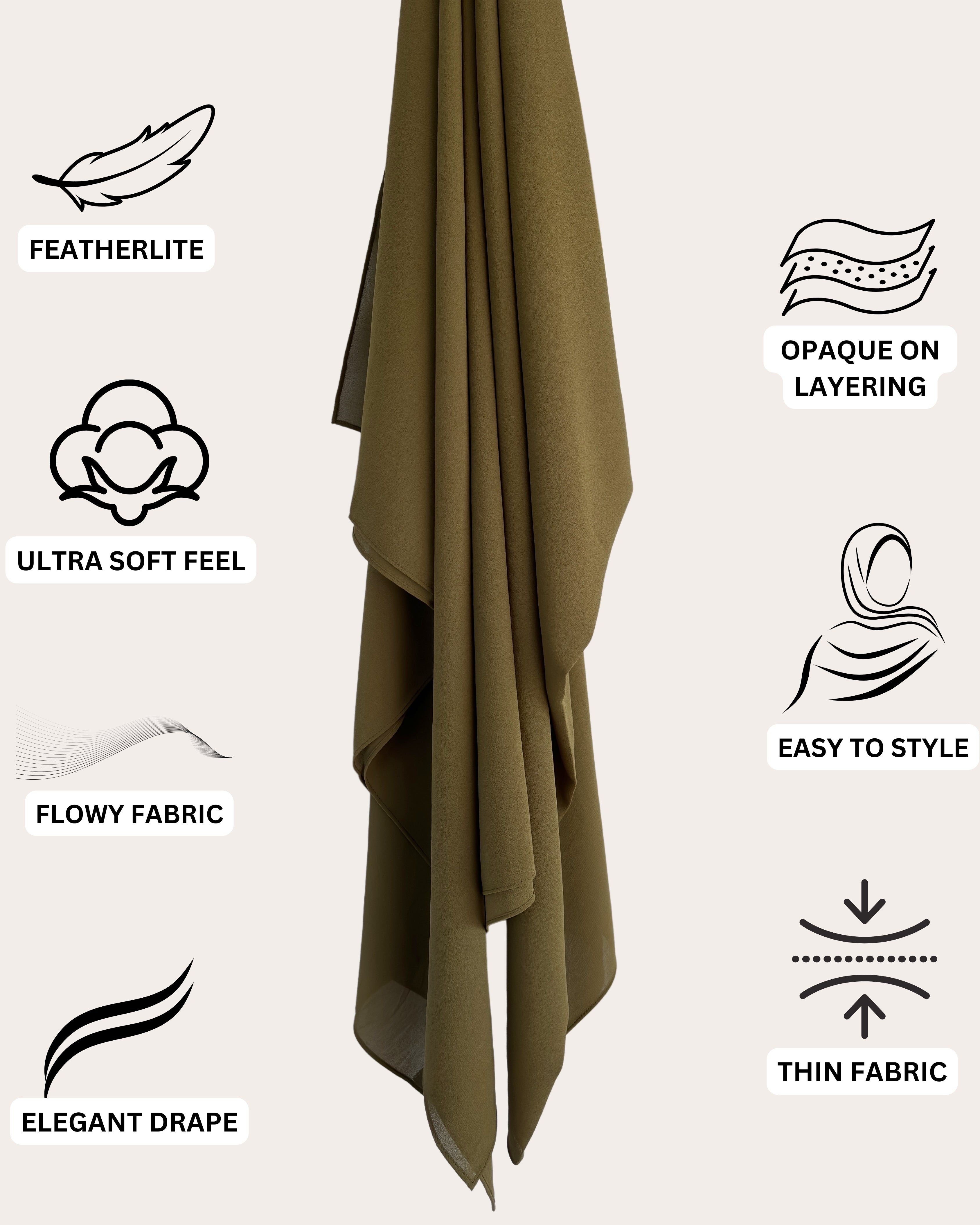 Classic Chiffon Hijab - Olive Green
