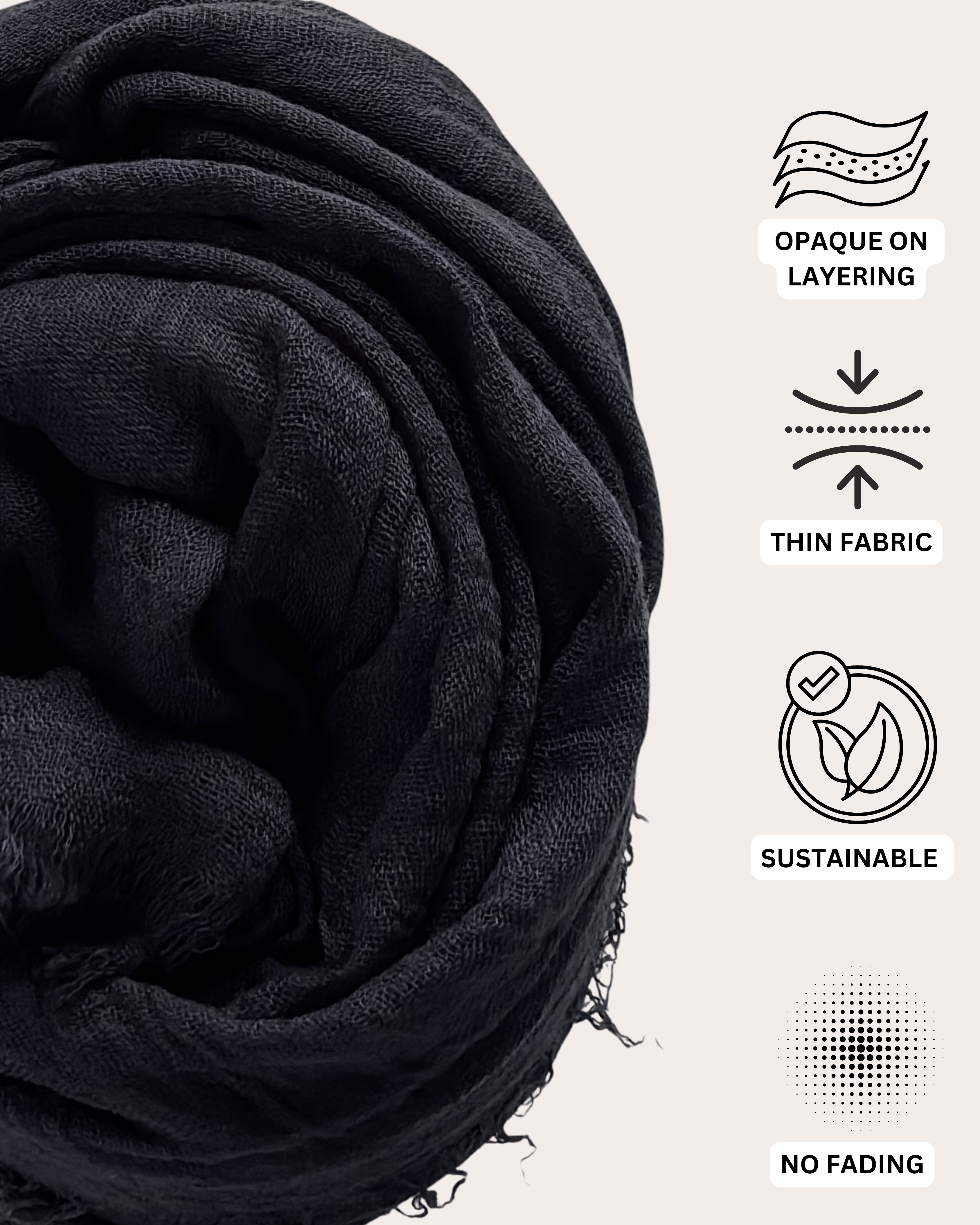 Crinkle Cotton Hijab - Charcoal Gray