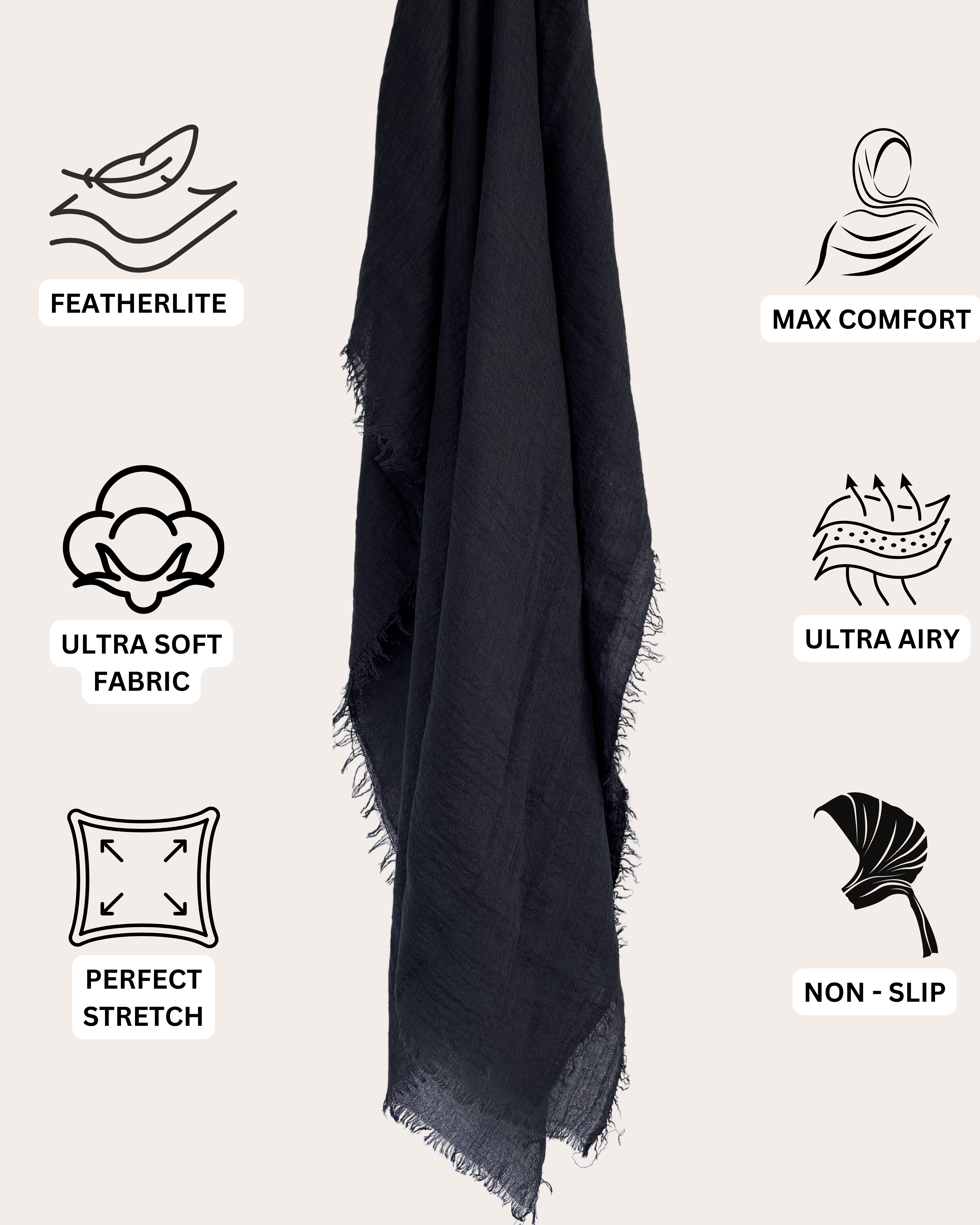 Crinkle Cotton Hijab - Charcoal Gray