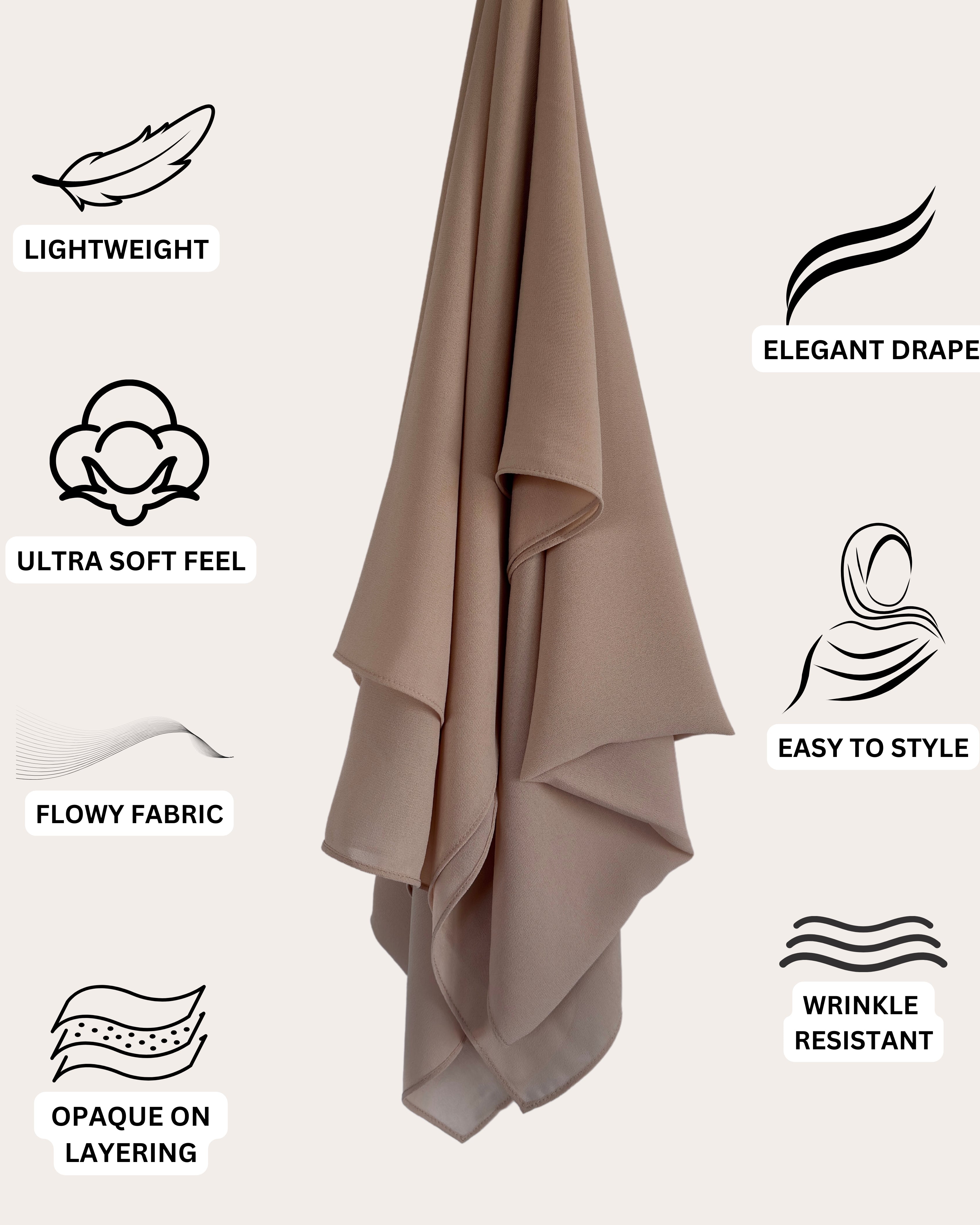 Premium Chiffon Hijab - Biscotti Beige