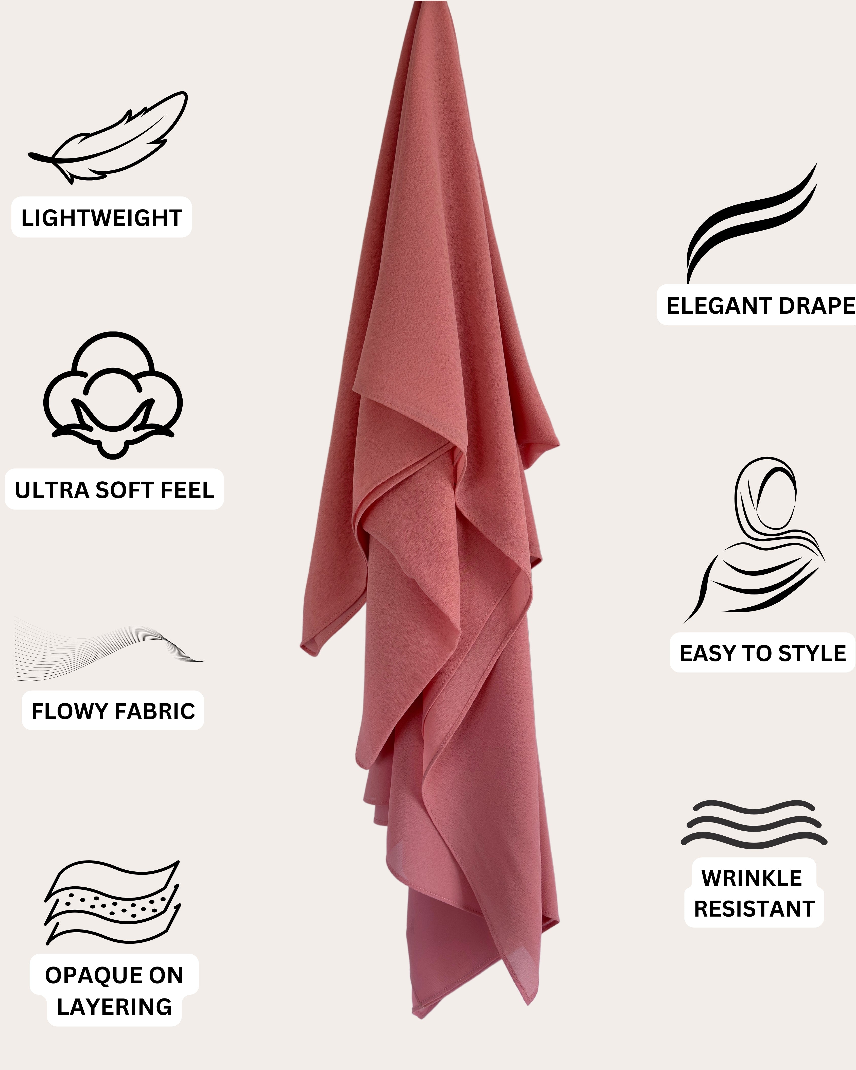 Premium Chiffon Hijab - Coral Delight