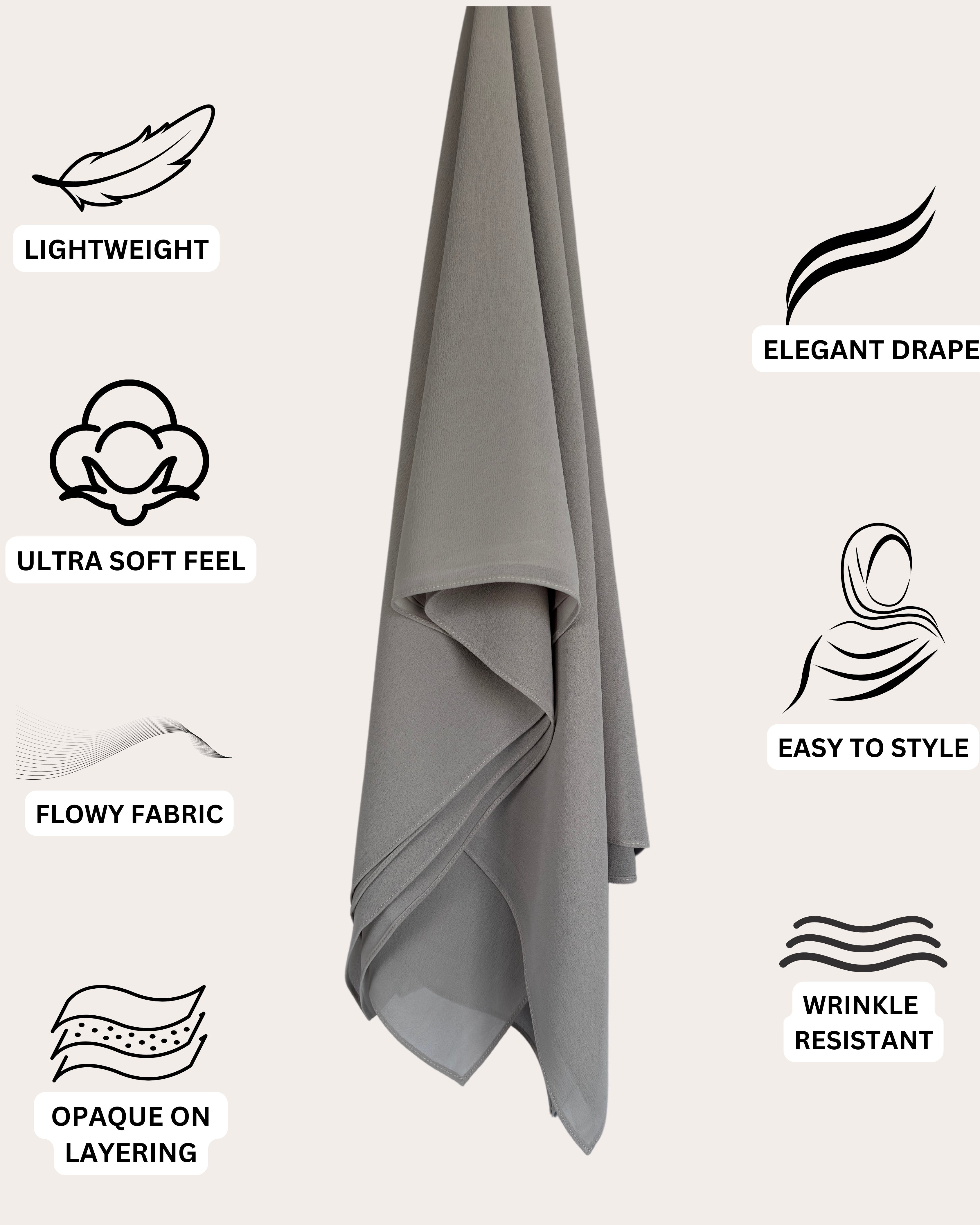 Premium Chiffon Hijab - Moonlit Silver