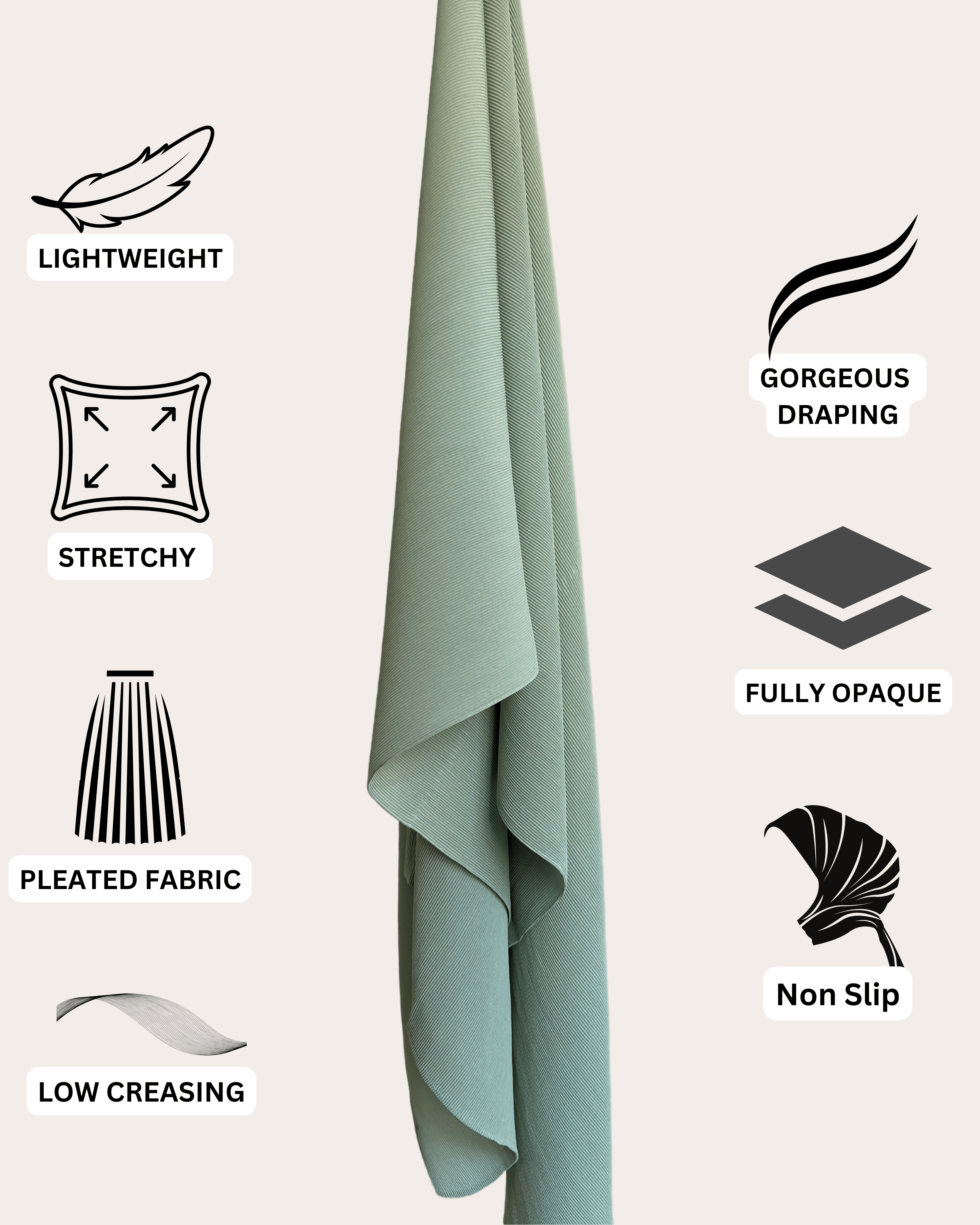 Pleated Chiffon Hijab - Calm Pebble