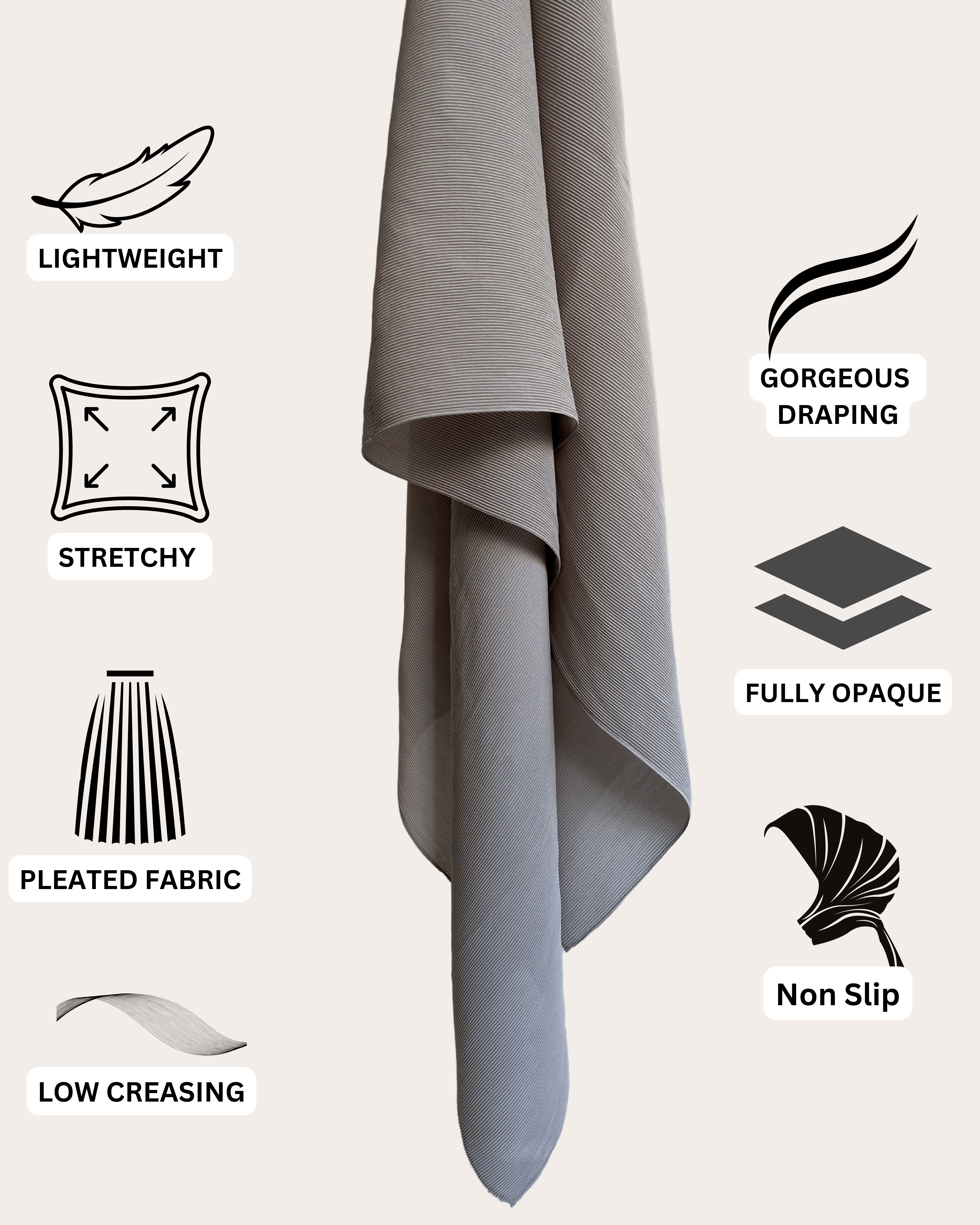 Pleated Chiffon Hijab - Silver Frost