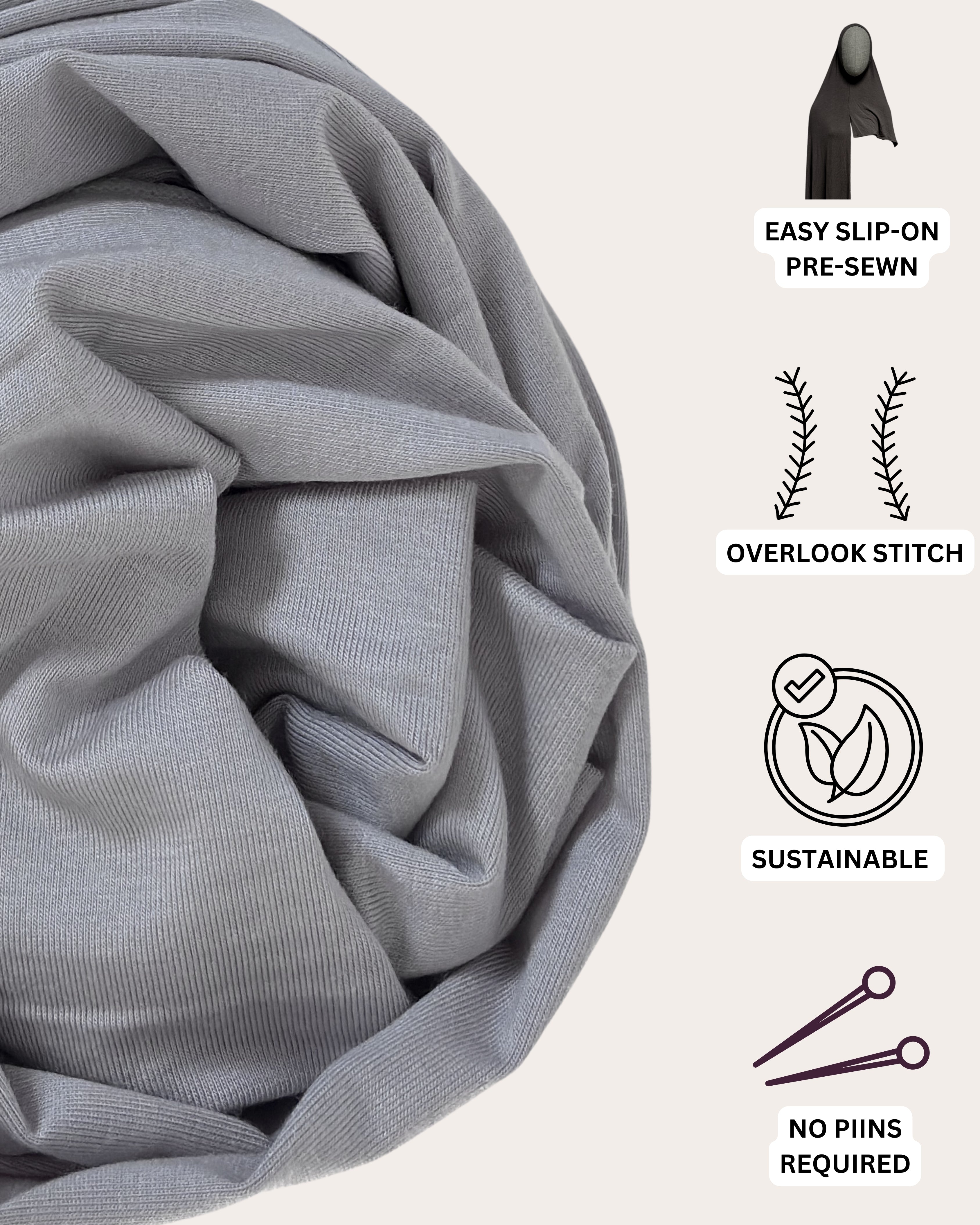 Instant Jersey Hijab - Misty Silver