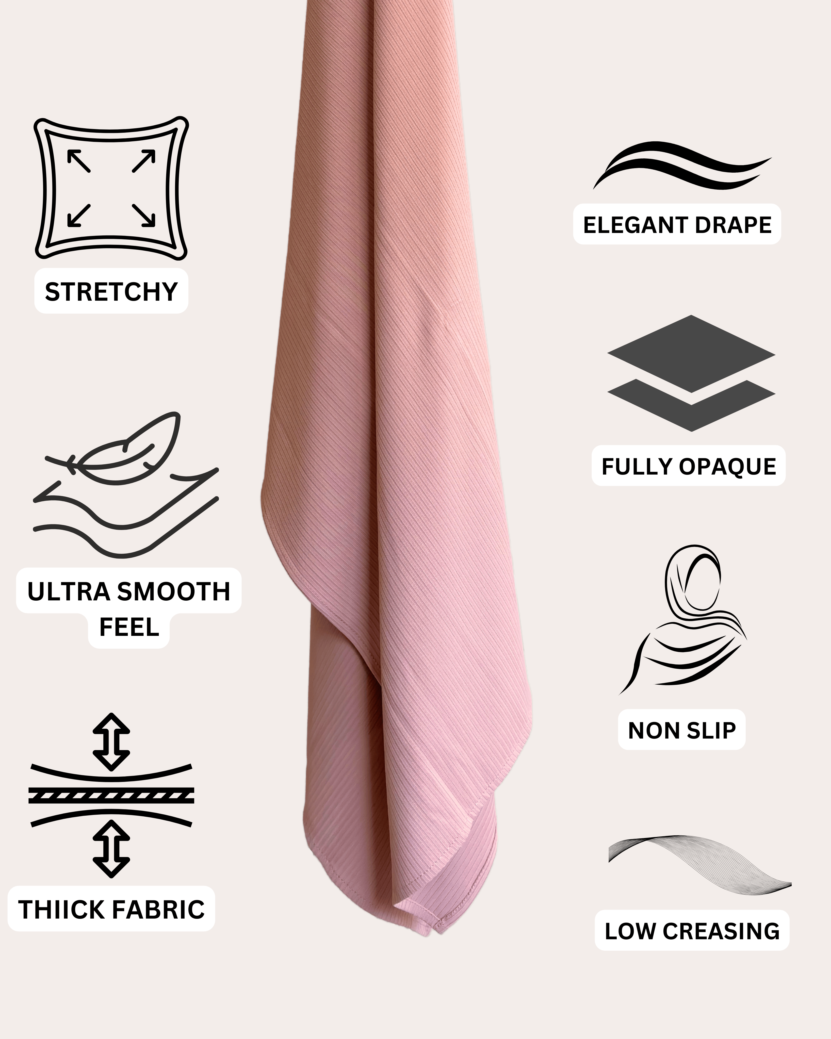 Ribbed Jersey Hijab - Rose Gold