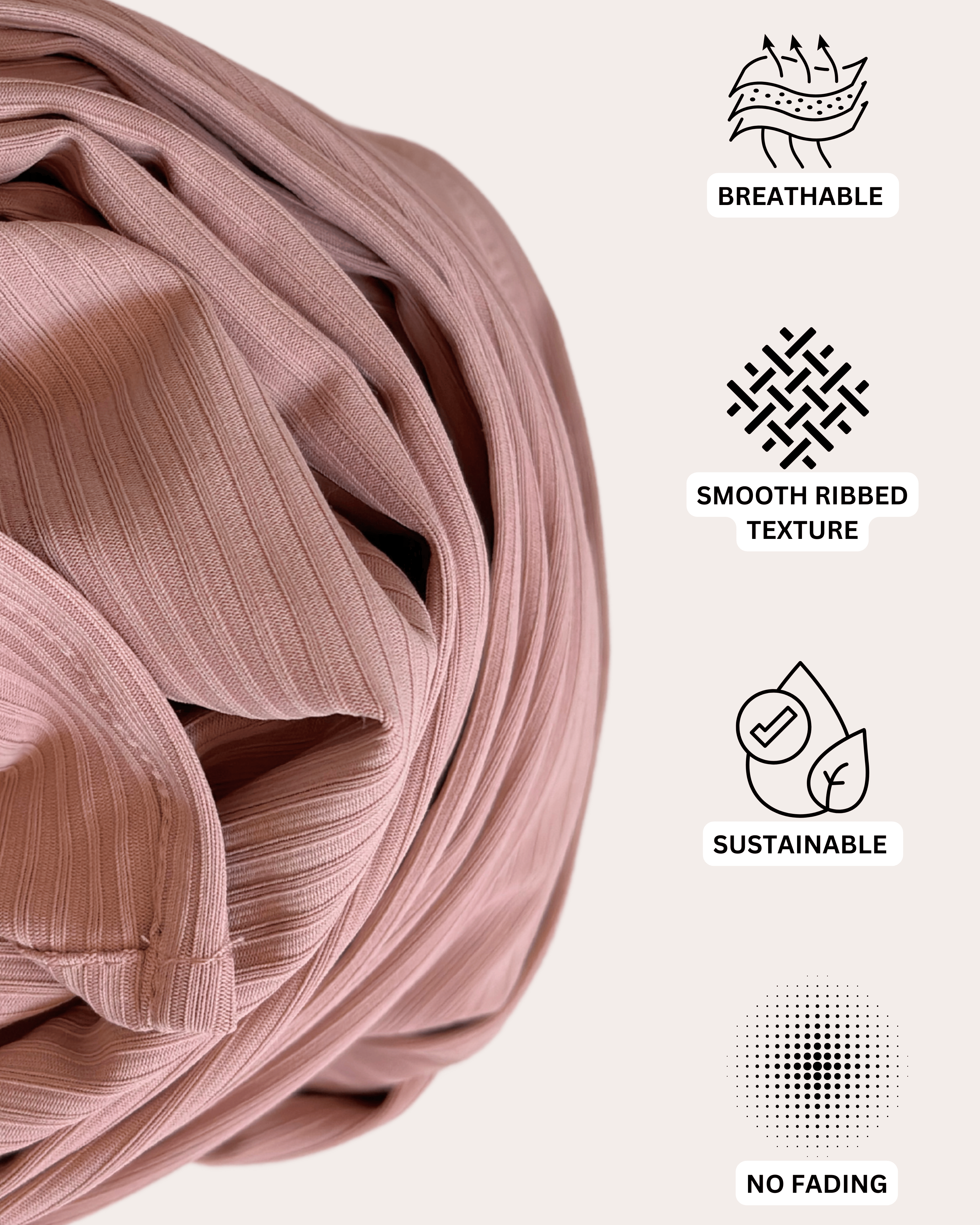 Ribbed Jersey Hijab - Rose Gold