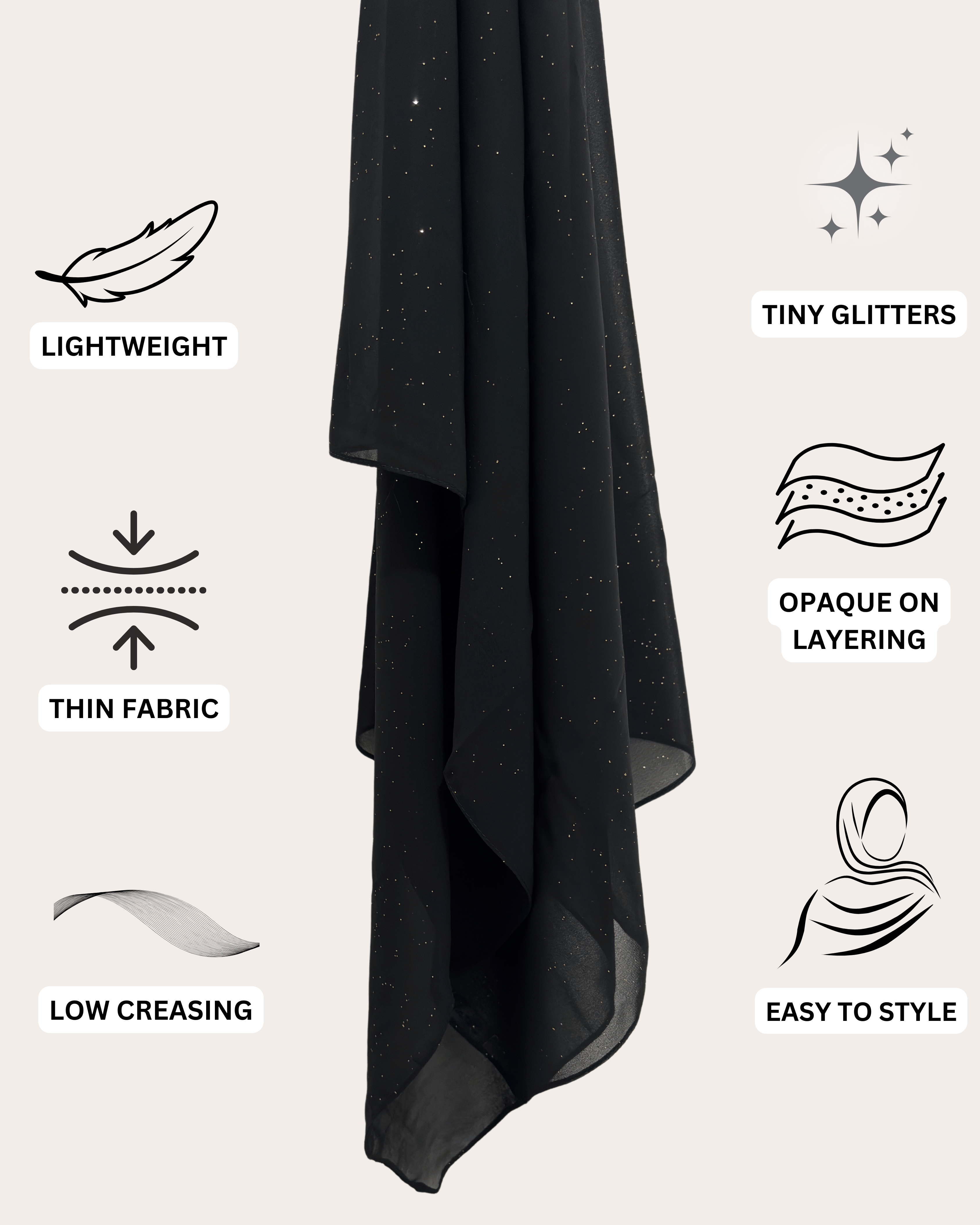 Shimmer Chiffon Hijab - Midnight Mystery