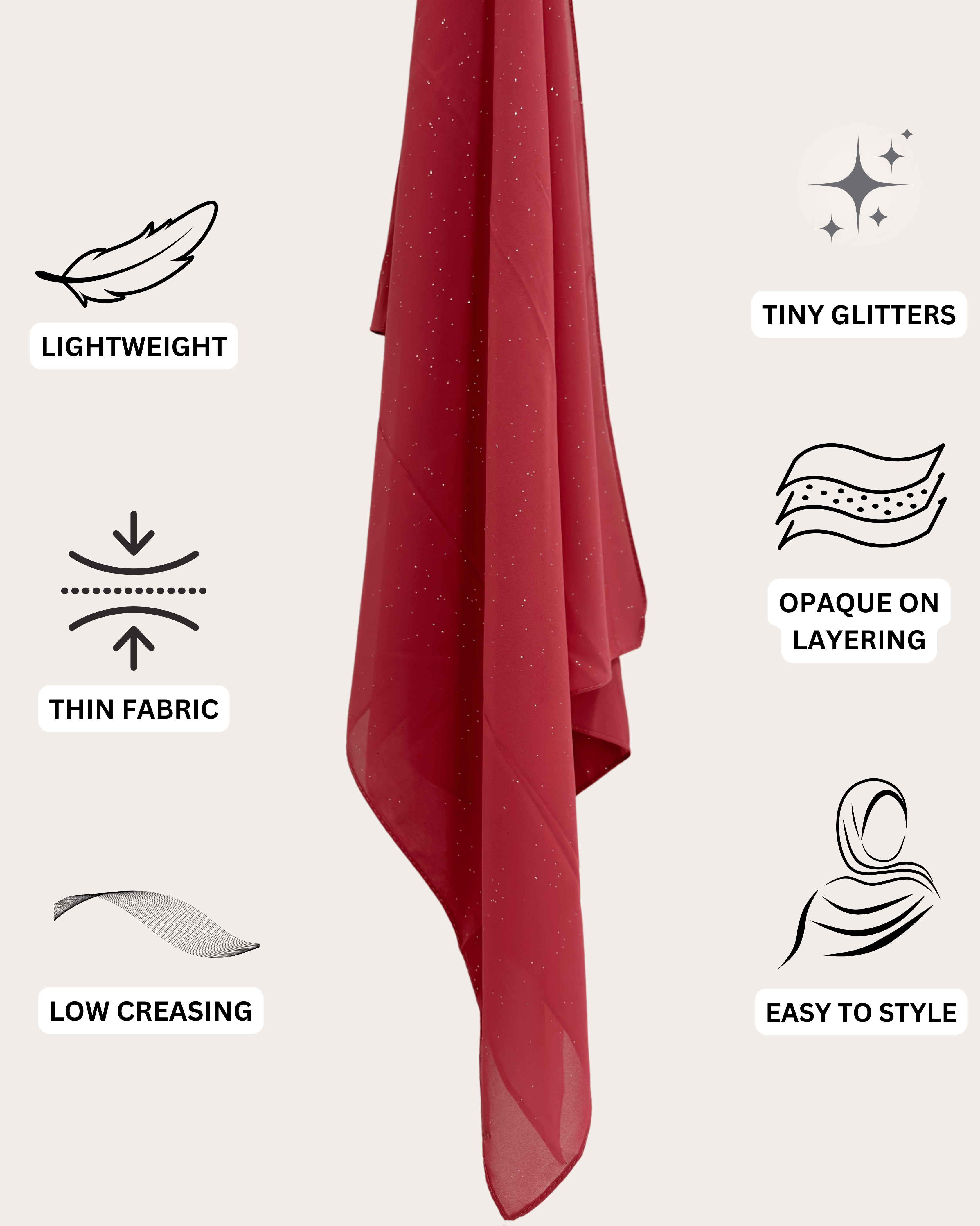 Shimmer Chiffon Hijab - Raspberry Red