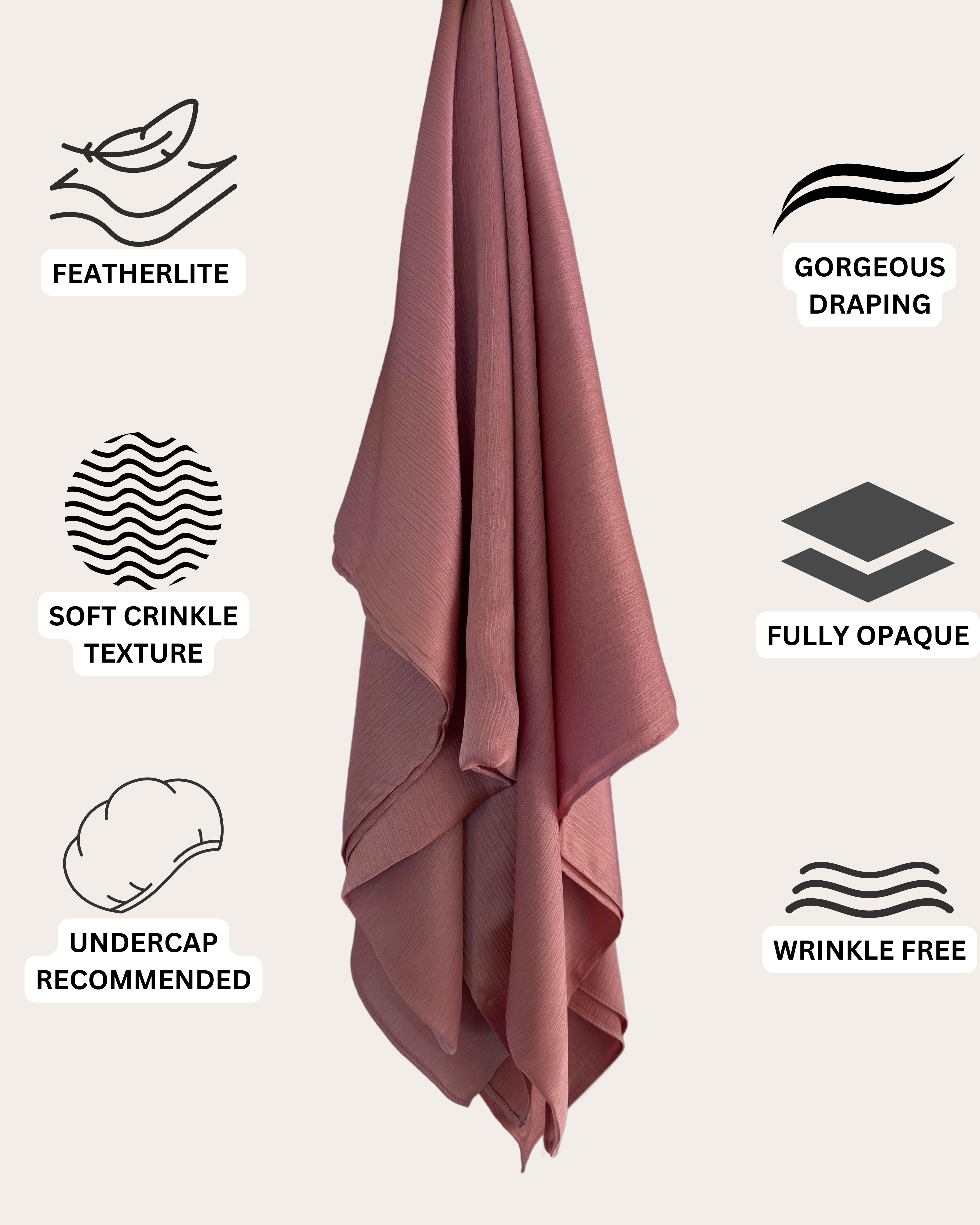 Crinkle Satin Hijab - Dusty Blush