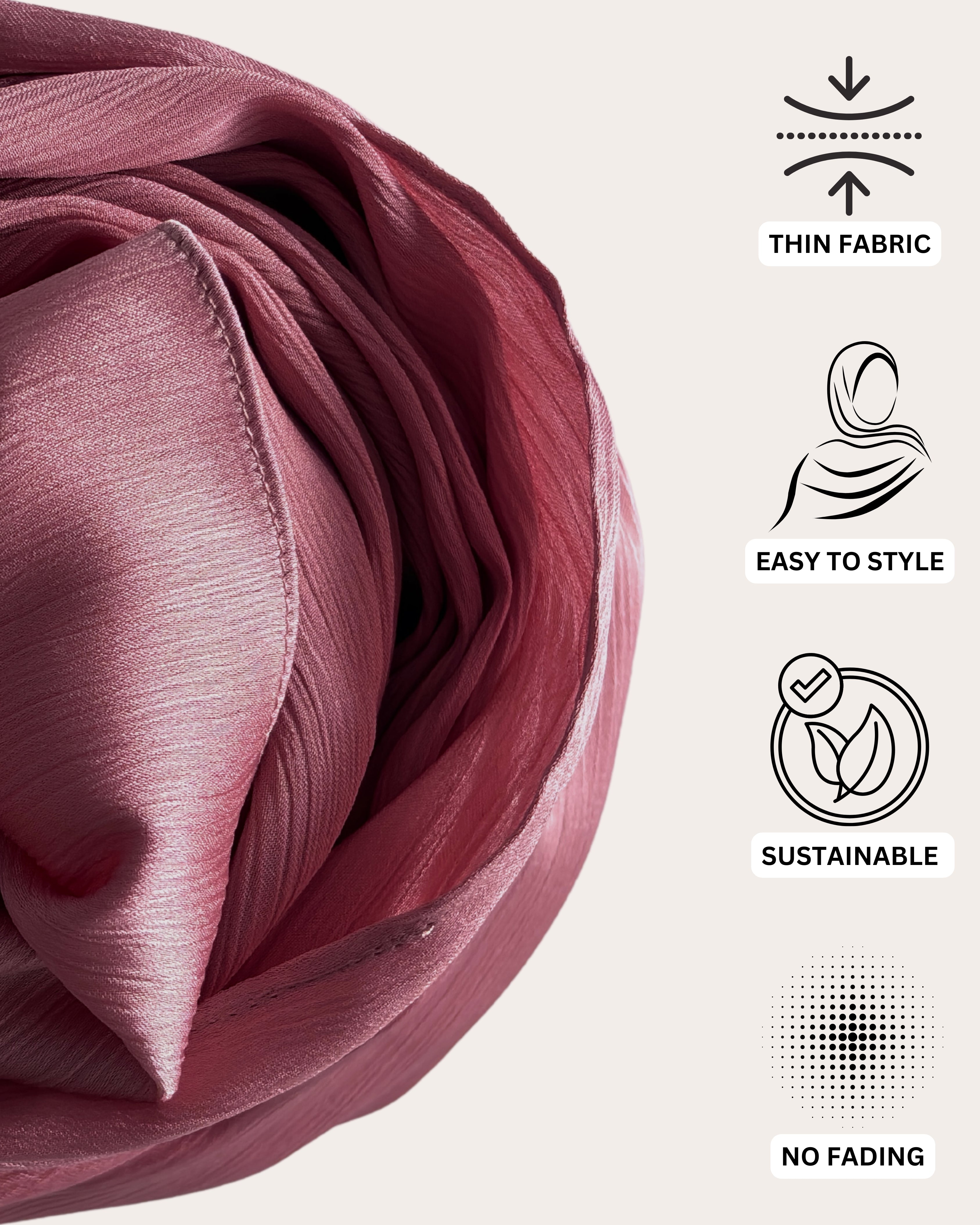 Crinkle Satin Hijab - Dusty Blush