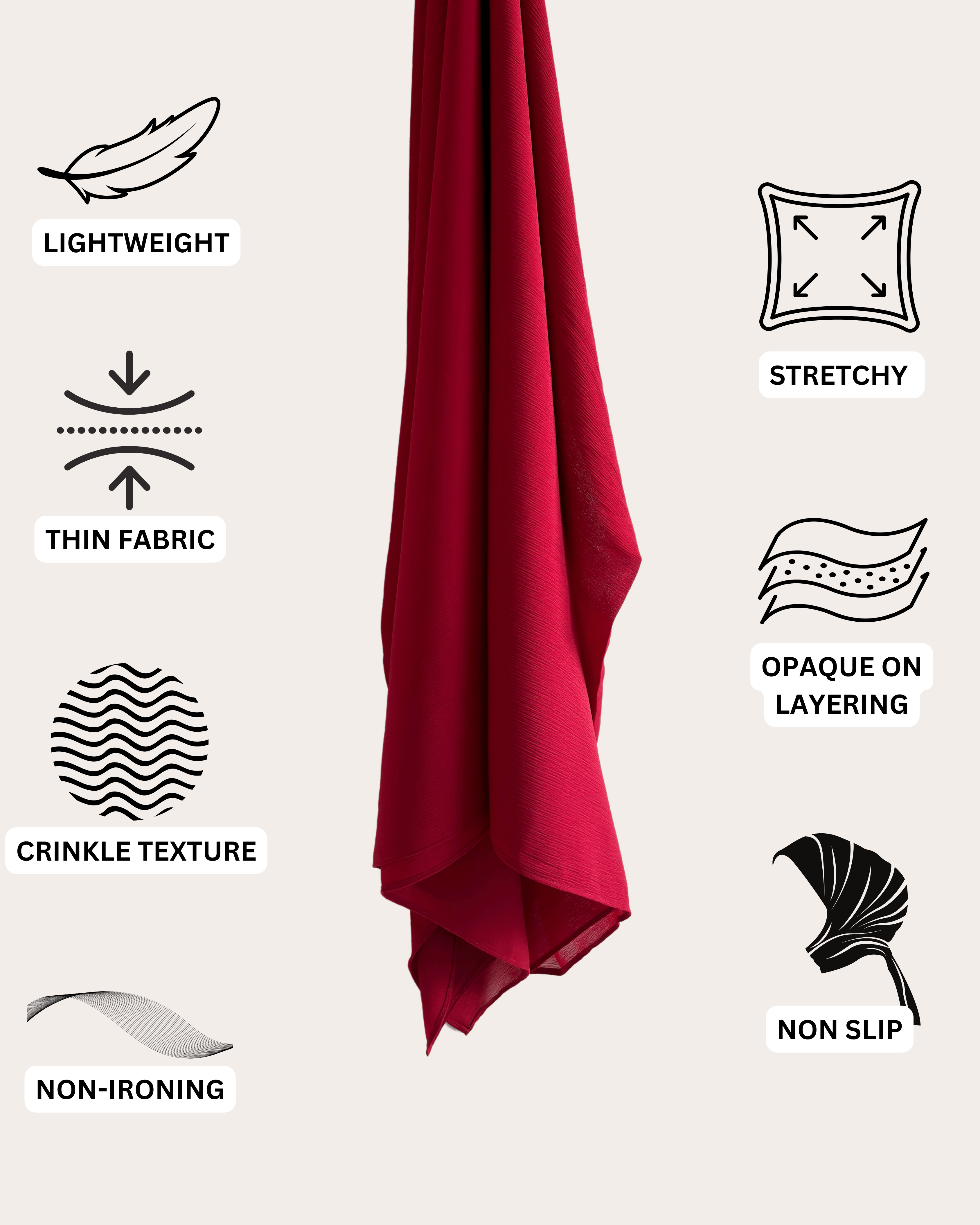 Crinkle Chiffon Hijab - Raven Red