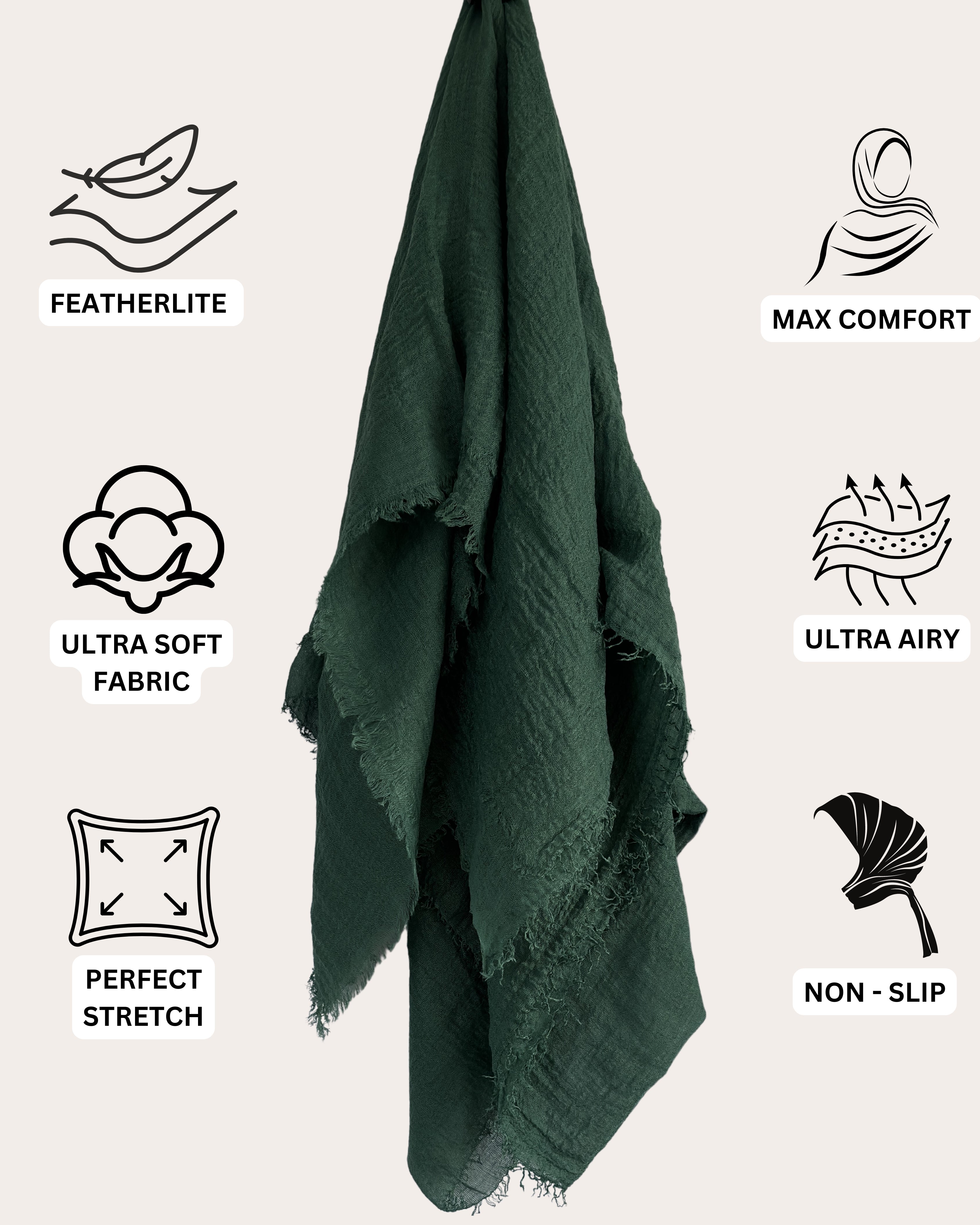 Crinkle Cotton Hijab - Mossy Emerald