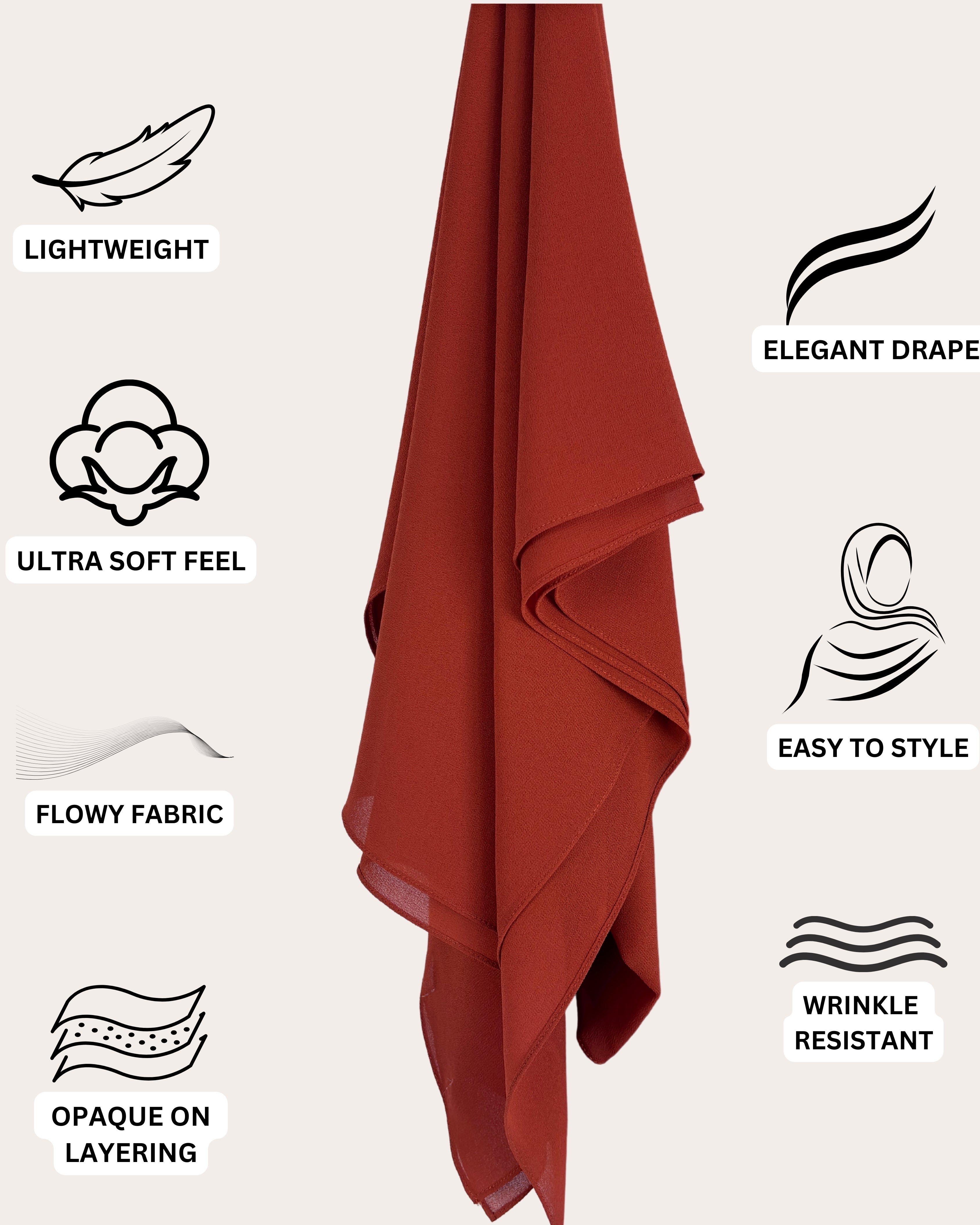 Premium Chiffon Hijab - Burnt Orange