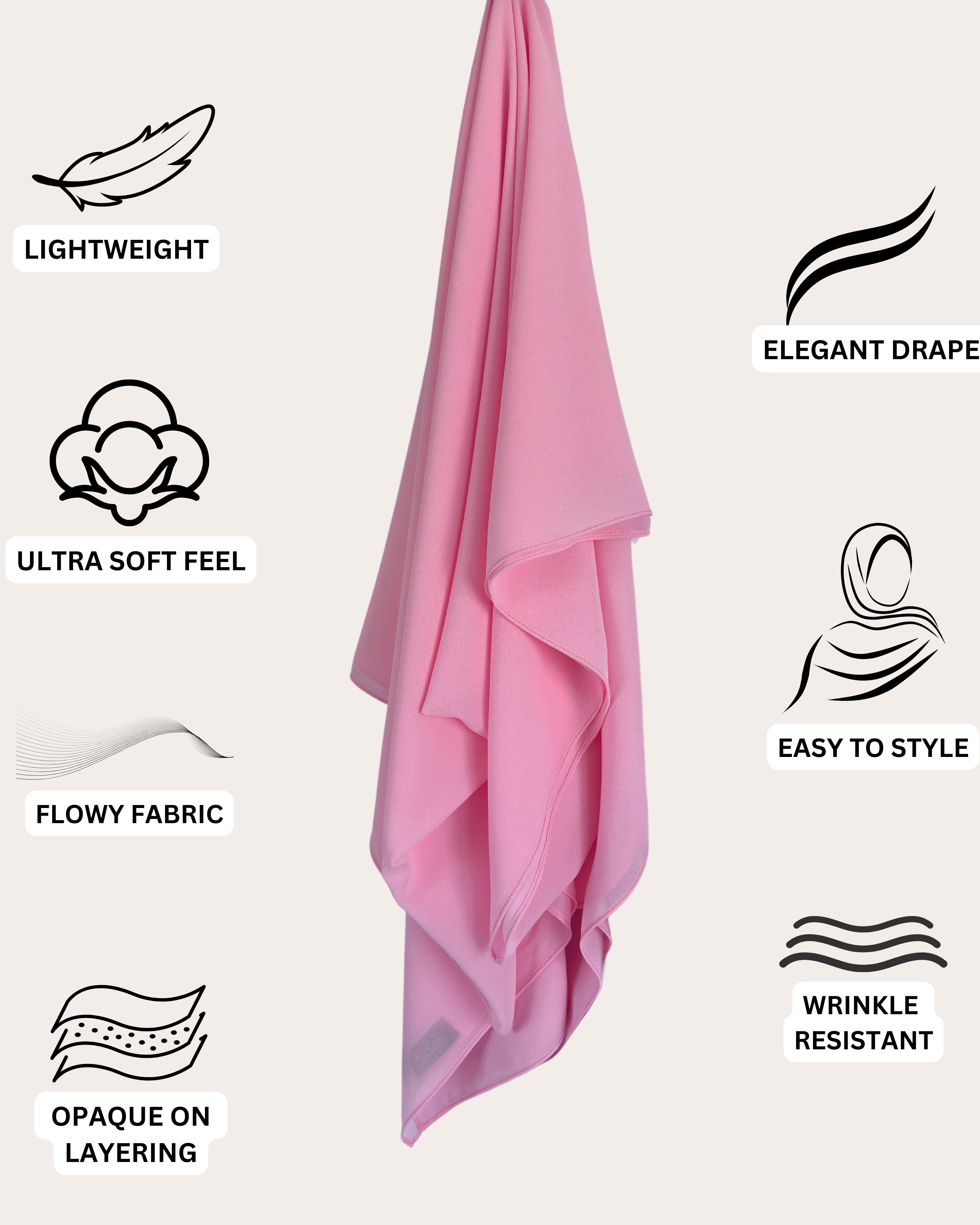 Premium Chiffon Hijab - Pink Champagne