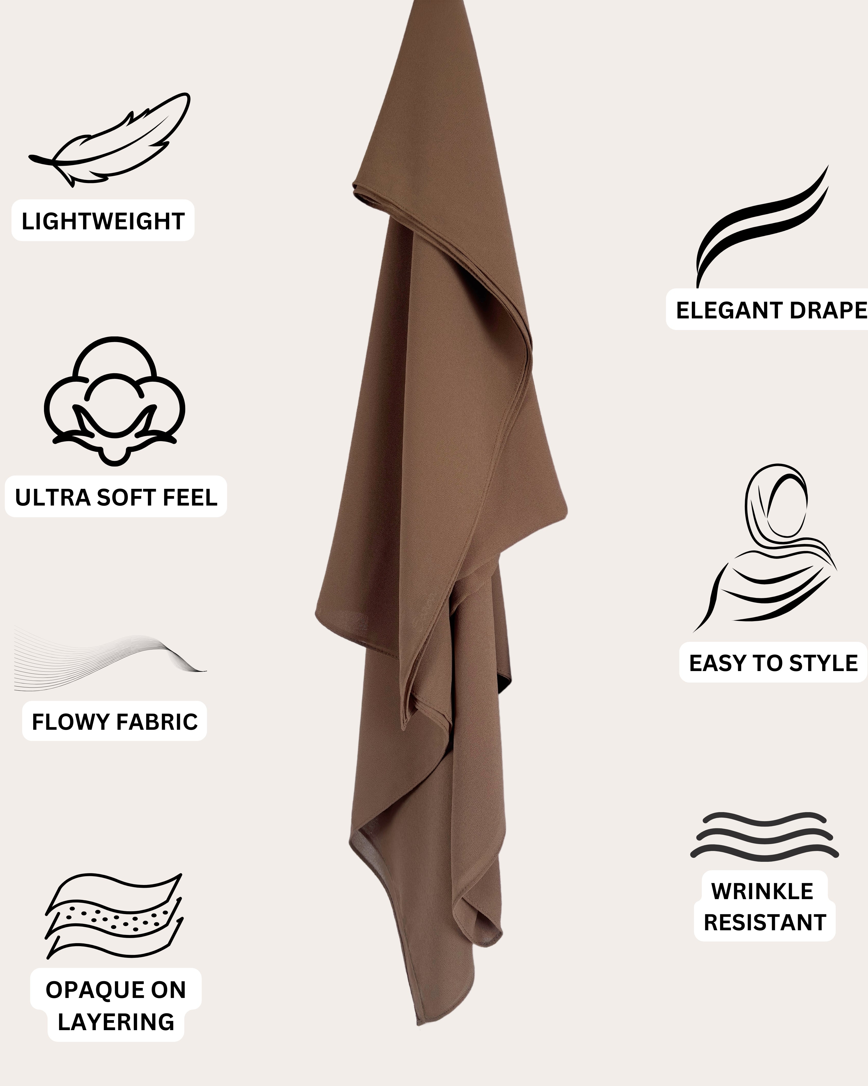 Premium Chiffon Hijab - Mocha