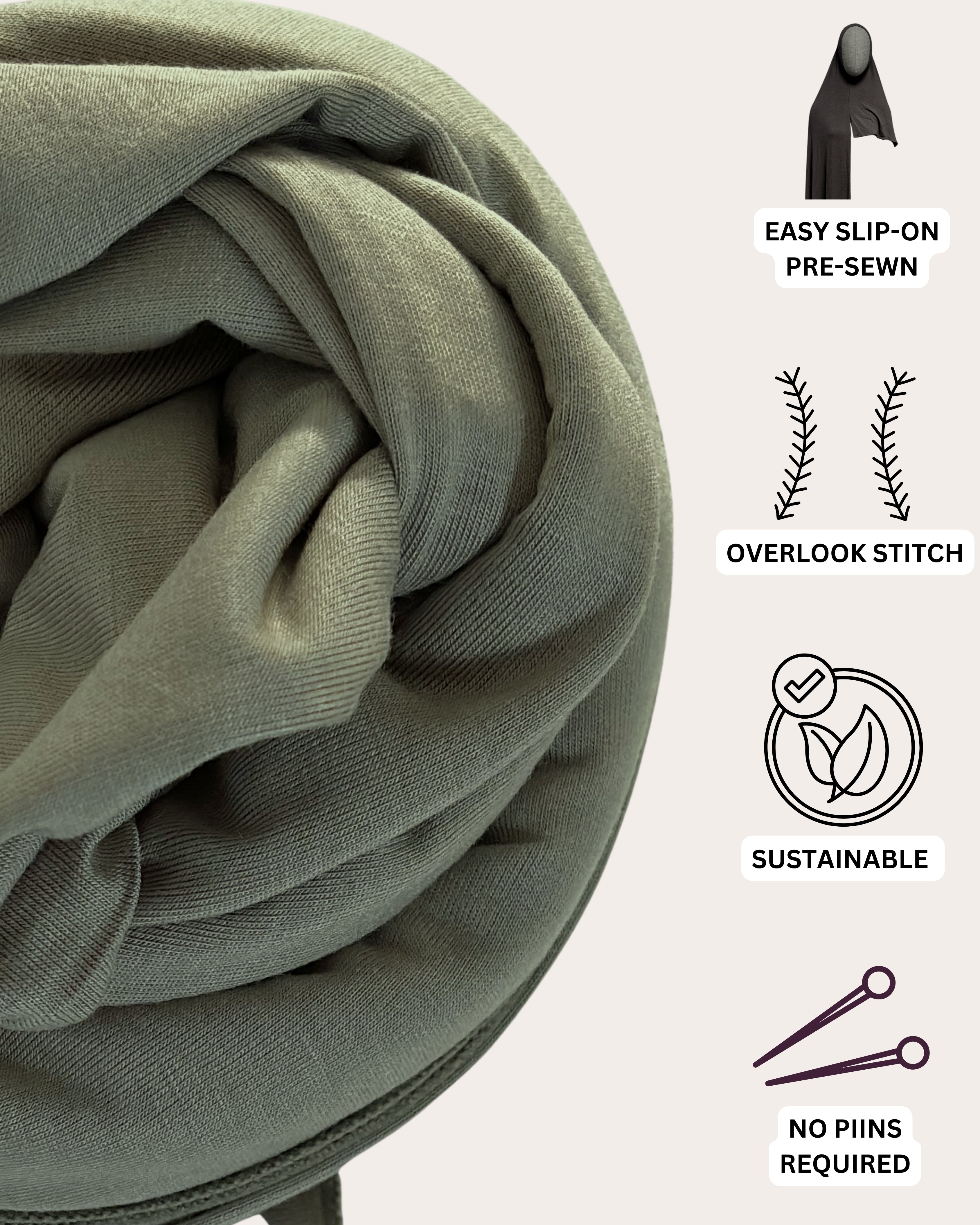 Instant Jersey Hijab - Smoky Sage