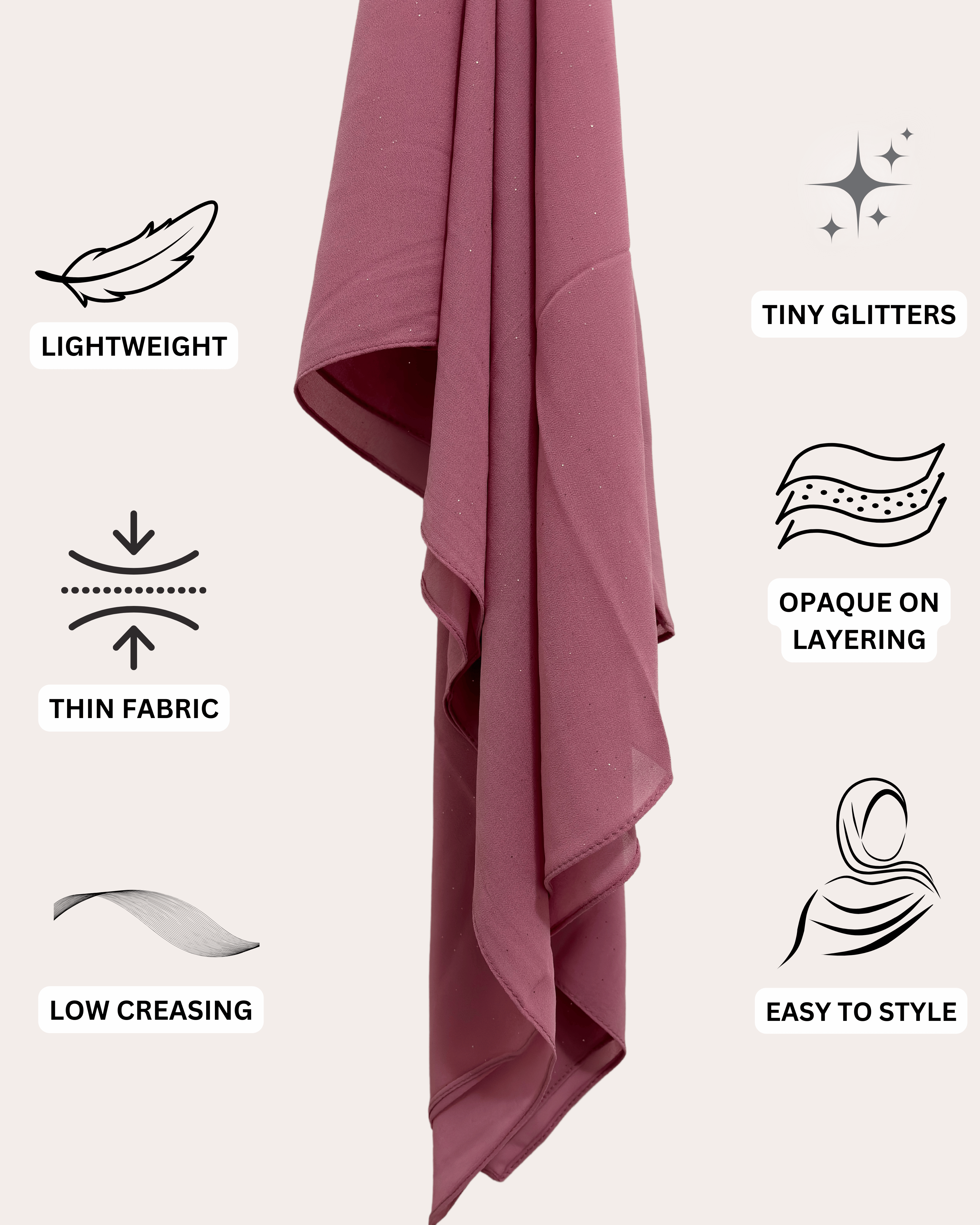 Shimmer Chiffon Hijab - Dusty Rose